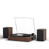 Vinyl Record Player with External Stereo Speakers Vintage Turntable for Vinyl Records LP Players Support Wireless Playback 2 Speed Auto Stop RCA Out Walnut