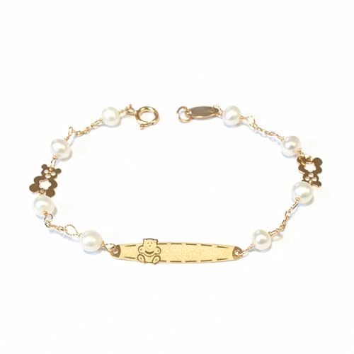 Monde Petit Pulsera Niña Oro Amarillo 18K Esclava Oso Redonda 4 mm Mate y Brillo 14 cm - Certificado Garantía - 1215