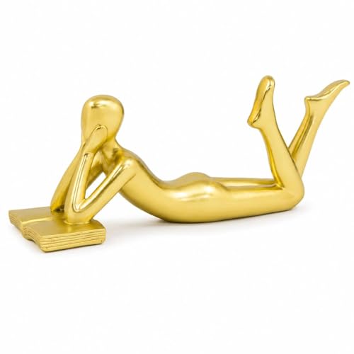 LINZHEN Gold Reading Statue Style B, Abstract Reader Figurine, Resin Book Decor for Bookshelf, Coffee Table, Desk Shelf Decor, Gift for Book Lovers