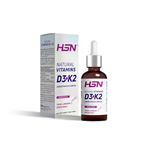 HSN Vitamina D3 + K2 MK7 Gotas Alta Potencia 3200 UI (4 gotas) | 30 ml (225 tomas) | Origen Natural Lanolina y Natto – Fácil Dosificación – Sin Gluten y Apto Vegetarianos
