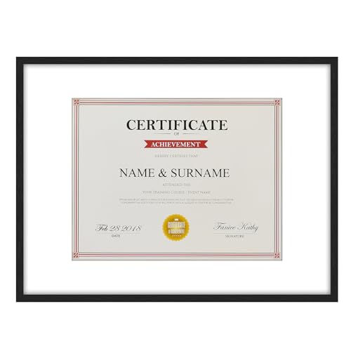 Giftgarden 12x16 Picture Frame Black, Metal 12x16 Frames Matted to 8.5x11 Certificate Award Document for Wall Hanging, 1 Pack