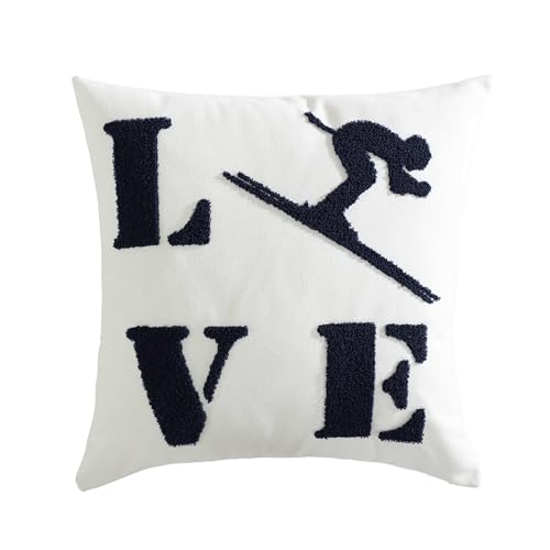 Image of Eddie Bauer - Decorative Pillow, Textured Square Throw Pillow with Zipper Closure & Loop Embroidery, Home Decor for Couch or Bed (Love Ski Blue, 20 inch x 20 inch)