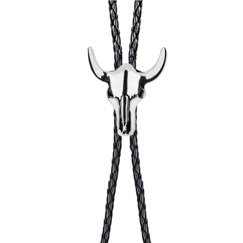 Image of Cowboy Bolo Tie for Men, Vintage Cow Skull Bolo Tie Necklace Native American Necktie for Men Women