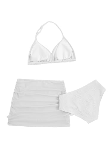 Image of SHENHE Girl's 3 Piece Swimsuits with Cover Up Skirt Halter Triangle Bathing Suits Bikini Set