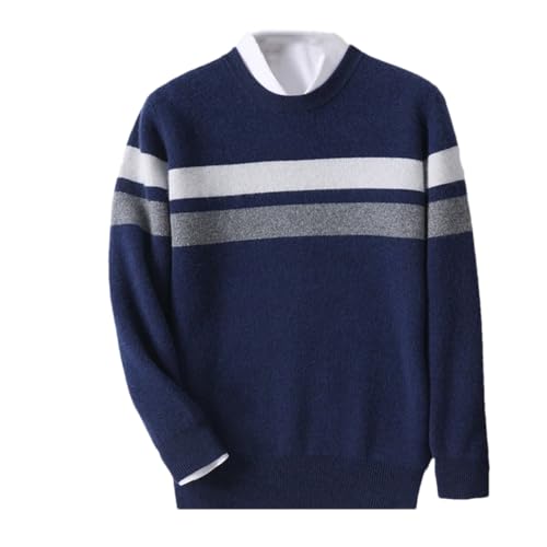 Winter Wool Sweater Men's Round Neck Stripe Business Casual Fashion Long Sleeve Pullover Sweater