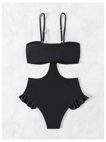 SweatyRocks Girl's One Piece 3D Flower Swimsuit Spaghetti Strap Cut Out Ruffle Bathing Suit Beachwear2