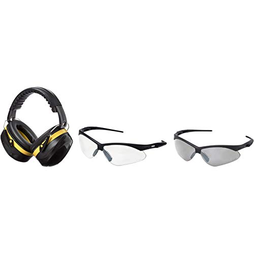 AmazonBasics Safety Ear Muffs Ear Protection, Black and Yellow, and Safety Glasses, Clear