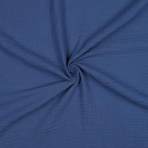 VmG-Store Tissu en mousseline double Gauze certifié Öko-Tex uni au mètre plus de 40 couleurs 100 % coton (078 I Bleu nuit, 50 x 135 cm)