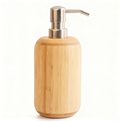 Press Type Bamboo soap Dispenser Bottle, Suitable for Kitchen and Bathroom Hand sanitizer, Shower Gel, Shampoo, (10OZ/290ML)