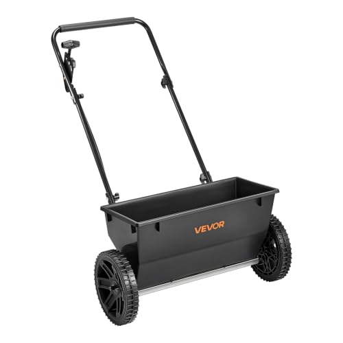 Image of VEVOR Broadcast Spreader 50 lbs Capacity Drop Spreader with Hopper Grate | for Lawn & Garden Care, 18 in Spreading Width & 30 Adjustable Settings, 10 in All Terrain Tires for Seed, Fertilizer, Black | For Lawn & Garden Care, 18 in Spreading Width & 30 Adjustable Settings, 10 in All Terrain Tires for Seed, Fertilizer, Black