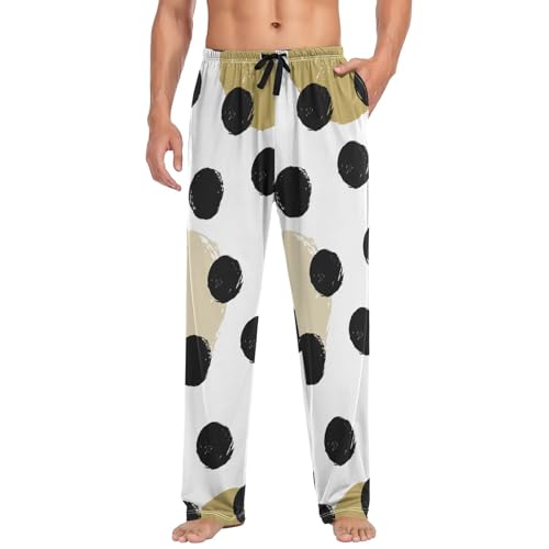 Cute Black Polka Dot Men Pjs Bottoms, Soft Lounge Pants Men, Lightweight Cotton Sleep Pants, Pj Pants with Pockets Men