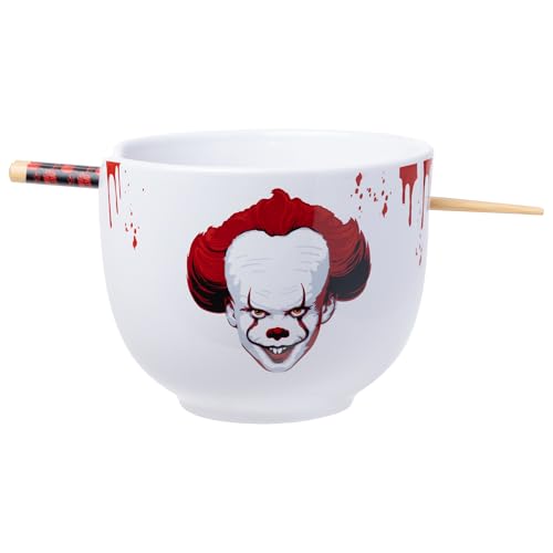 Silver Buffalo IT “Time to Float” Ceramic Ramen Bowl with Chopsticks Featuring Pennywise, 20 Ounces