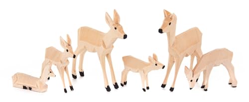 Dregeno Erzgebirge - Miniatur-Geschnitzte Rehe 6-teilig