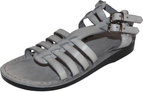 Holy Land Market Men/Women Biblical Jesus Leather Sandals/Slides From Jerusalem (Jeremiah Grey Style)