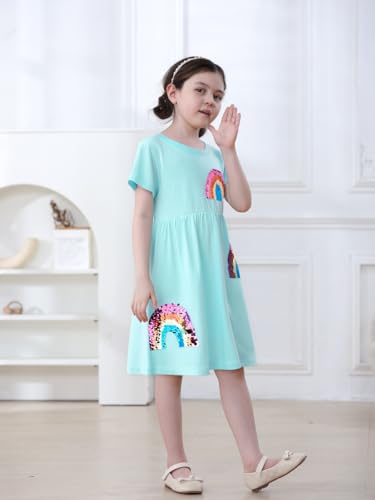 FreeLu Girls Cartoon Appliques Dress Cotton Summer Short Sleeve Dresses Casual Jersey Skirt3