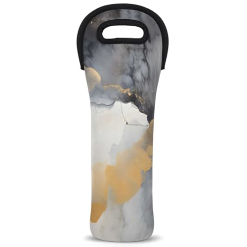 Neoprene Wine Tote Carrier Bag for Wine,Water, Champagne, Beer, Baby Bottles 15.6 x 5.1 Inches, Protective Wine Bag,Grey Marble Texture