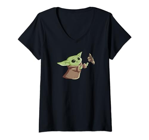 T-shirt Star Wars The Mandalorian Grogu avec motif papillon et col V homme femme