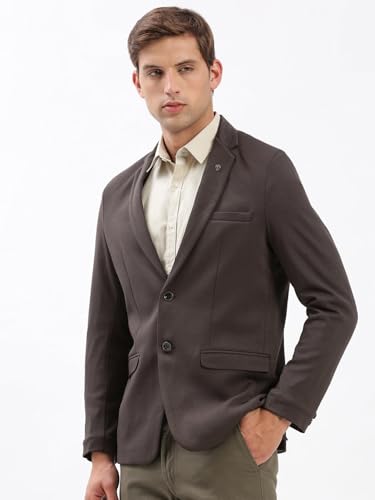 Image of SHOWOFFFF Men Solid Single Breasted Casual Blazer | Notched Lapel Full Sleeves Cotton Blazer for Mens | Slim Fit Regular Length Blazer for Men's