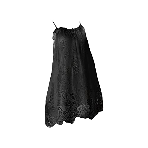 Women's Sling Lace Nightdress Sexy Strap Home Nightgown Temptation Plus Size Pure Color Babydoll Sleeveless Nightdress (Black,Large)