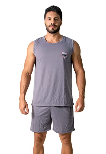 Pijama Regata Masculino Curto Fechado Conforto (G, Vinho)