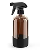 Bontip Amber Glass Spray Bottle with Silicone Sleeve Protection, 16 oz Refillable Spray Bottle for Cleaning Solutions, Plants, Aromatherapy, Facial Hydration (Black Sleeve(Amber Bottle)