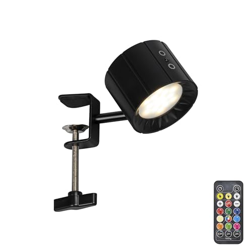 Yequandec Removable Magnetic 360° Rotating Clip-On Remote/Touch Switch Light Dimmable RGB Spotlight Black Metal Simple for Reading Rental House Party