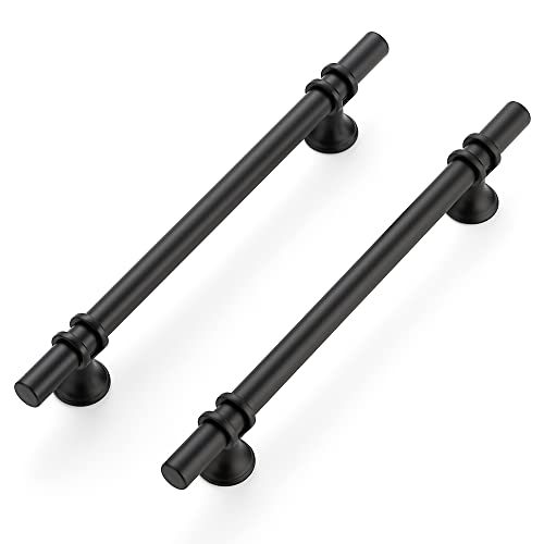 Image of Ravinte 5 Pack 8-13 /16 Inch Cabinet Pulls Kitchen Cupboard Handles with Round Base Matte Black Drawer Pulls Cabinet Handles 8-13 /16 inch Length,6-1 /4 inch Hole Center