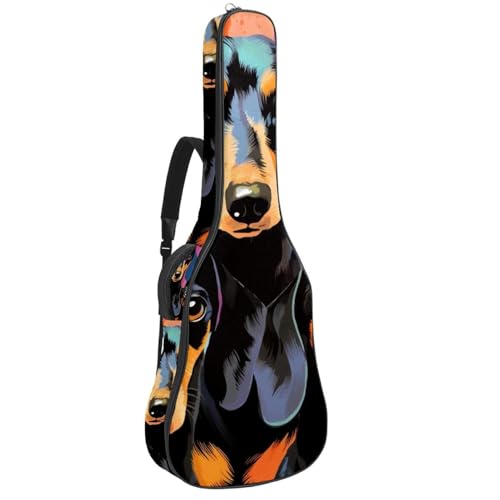 Sac de transport pour guitare acoustique multicolore au motif teckel original