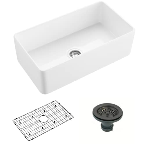 Black Friday 🔥 24-Inch Farmhouse Kitchen Sink - Fireclay Farmhouse Sink Single Bowl - Apron Front Sink Contemporary European Design - Single Bowl Fireclay Apron Sink 24” - Single Basin Kitchen Sink