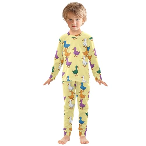 Pajama Sets Long Sleeve Colorful Ducks on Yellow Soft Comfy Sleepwear 2 Piece PJS 3-8T2
