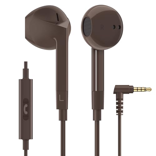 Image of LUDOS FEROX Wired Earbuds in-Ear Headphones, 5 Year Warranty, Earphones with Microphone, Noise Isolation Corded for 3.5mm Jack Ear Buds for iPhone, Samsung, Laptop, Kids, School Students - Brown