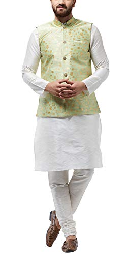 Image of SOJANYA (Since 1958, Men's Silk Blend Grey Kurta Pyjama & Silk Blend Jacket Combo