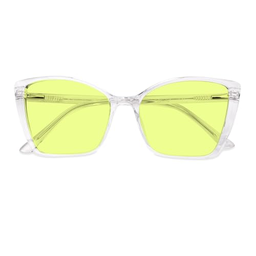 Image of Blue Light Blocking Glasses for Women, Oversized Trendy Cat Eye Computer Gaming Glasses for Migraine, Light Sensitivity, Photophobia & LED Fluorescent Glare RF6204 (Green Lens Clear Frame)