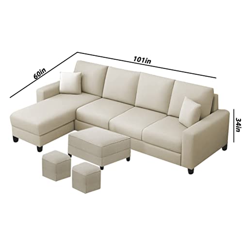 Image of Orland 8 Seater LHS L Shape Sofa with Center Table & 2 Puffy | Color - (Cream Fabric)