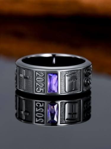 Dorunmo Customizable Band Class Ring for Men 925 Sterling Silver College Rings Mens High School Rings for Men Graduation Rings with Birthstone Graduation Jewelry Gift, 1/2/3 Pattern2