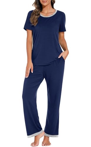 PrinStory 2025 Womens Pajama Set Short Sleeve Sleepwear Ladies Soft Pjs Lounge Set with Pockets