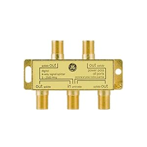GE Digital 4-Way Coaxial Cable Splitter, 2.5 GHz 5-2500 MHz, RG6 Compatible, Works with HD TV, Satellite, High Speed…
