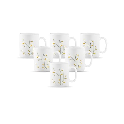 Image of La Opala Diva, Opal Glass Crockery | Coffee Mug Cylinder Regular, Set of 6 | Citron Weave, 190 ml | for Tea & Coffee | Microwave Safe | 100% Vegetarian | Extra Strong | Super Light | Super White