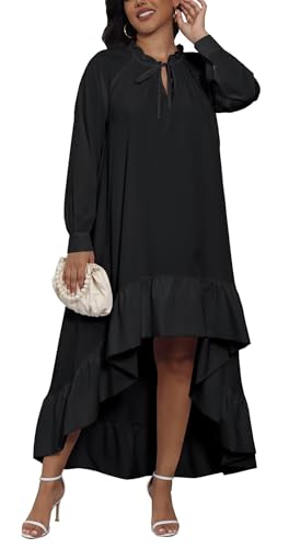 kaimimei Womens Maxi Dress Casual Fall Long Sleeve High Low V Neck Ruffle Flowy Boho Party Long Dresses