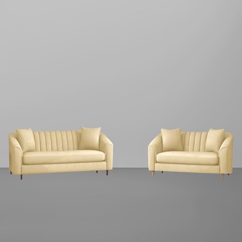 Image of Doraldo 3 + 2 Seater Sofa Set for Living Room (Cream) Premium Fabric Sofa