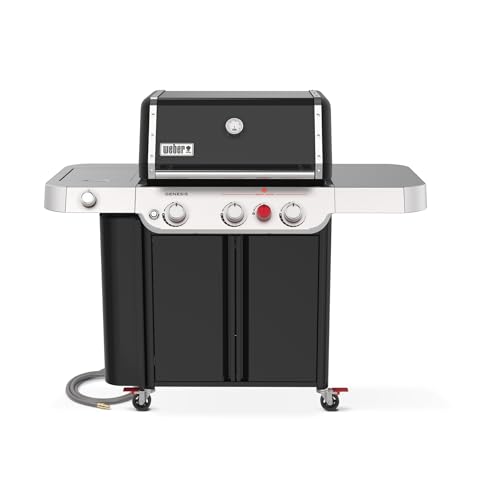 Weber Genesis E-335 Natural Gas Grill for Outdoor Cooking, 3 Burners and 1 Side Burner, Black – Porcelain-Enameled Cast-Iron Grates, PureBlu Burners & Sear Zone