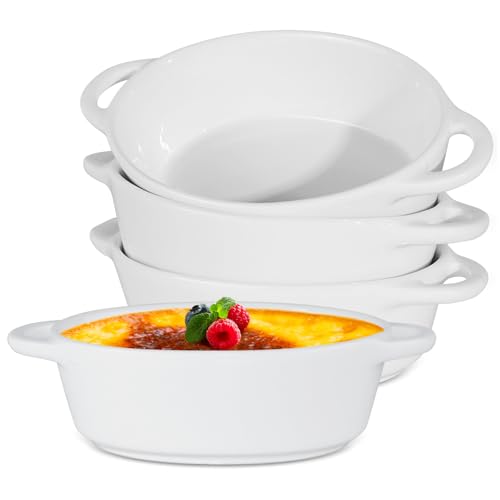 ICEBLUEOR Set of 4 Ceramic Baking Dishes 300ml Individual Pie Dishes Small Oven Dish with Handles Lasagne Dish Pie Dishes for Pasta Tarts Pies Baked Rice Salad Meat Broth Creme Brulee Souffle Quiche