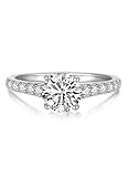 YL Anillo Clásico de Moissanita Color D VVS1 de 1 Quilates de Redondo Plata de Ley 925 para Mujer Anillo de Compromiso y Boda(Talla 12)