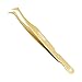 12cm Professional Golden Tweezers for Eyelash Extension Hand Crafted Japanese Stainless Steel Precision Tweezers (L-Shape Tip.)