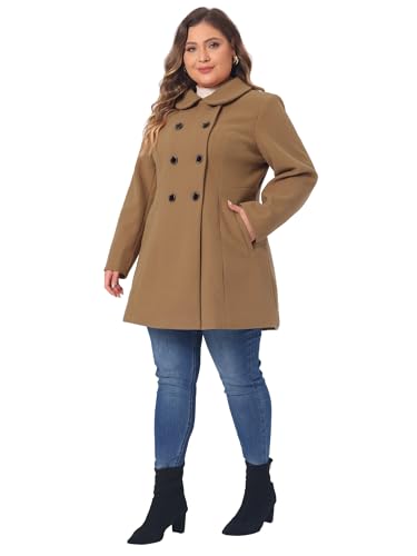 Agnes Orinda Plus Size Coat for Women Peter Pan Collar Double Breasted Winter Warm Coats with Pockets3
