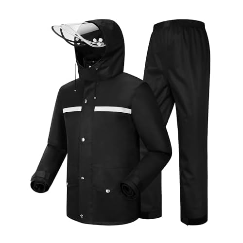 Coutyuyi Men’s Rain Suit Waterproof Jacket & Trouser Suit Raincoat Unisex Rain Jacket Outdoor Anti-Storm Hooded Rainwear