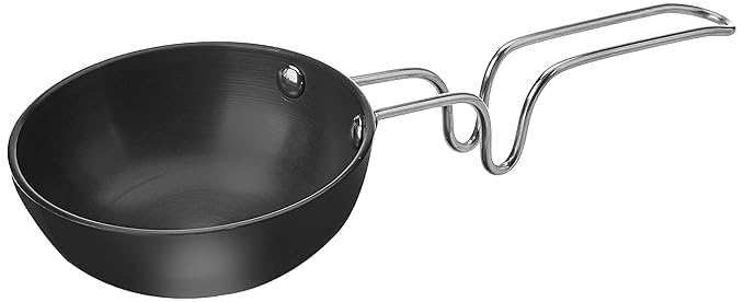 7Seas Aluminium Hard Anodized Tadka Pan | Round Shape and Long Handle Frying Pan | Black Non-Stick Coated Kitchen use tadka Kadai | Comfortable Fry Pan Spice Frying Pan Black Tadka Pan