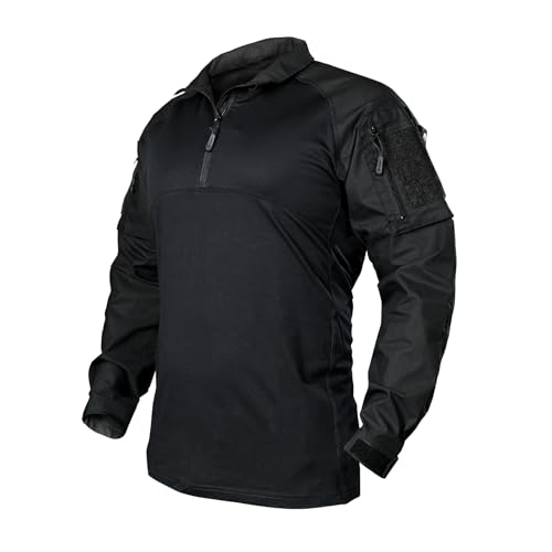 IDOGEAR Men’s Tactical Military Shirts 1/4 Zip Combat BDU Shirts Camo Long Sleeve with Pockets for Outdoor Airsoft Paintball