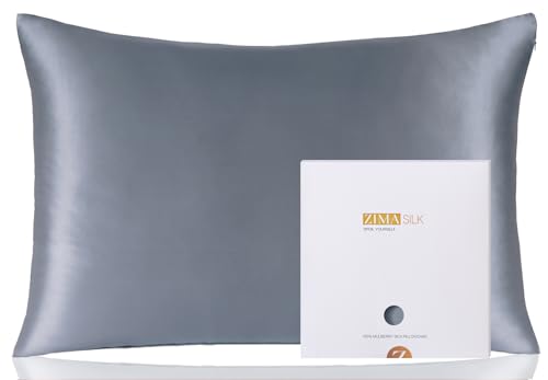 ZIMASILK 100% Pure Mulberry Silk Pillowcase for Hair and Skin Health,Soft and Smooth,Both Sides Premium Grade 6A Silk,600 Thread Count,with Hidden Zipper,1pc(Standard 20''x26'',Slate Blue)