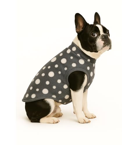Image of The Pets Company Dog Winter Coat Jacket, Cloth, Windproof, Light Weight, Washable, Ultra Warm Thick Fleece Lined Dog Vest for Cold Weather Protection, (Polka Grey Cherry, Small - Med - 16 Inch)